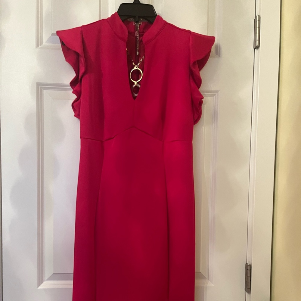 006 NY & Company Hot Pink Ruffle Cap Sleeve Sheath Dress
